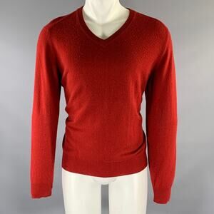 HERMES Size M Red Ribbed Cashmere V-Neck Sweater